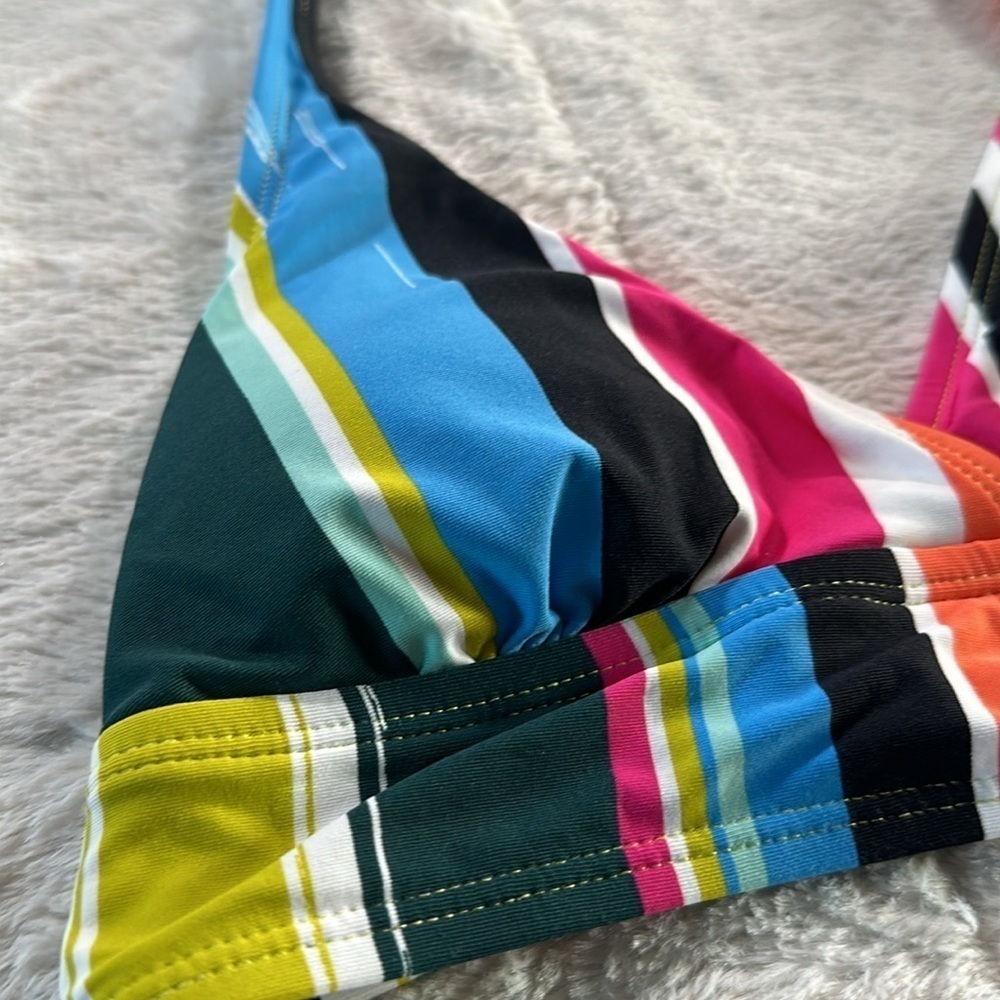 Anne Cole Women's Multi Color Colorblocked Stripe Tie Halter Swimsuit Top XS - Picture 12 of 13
